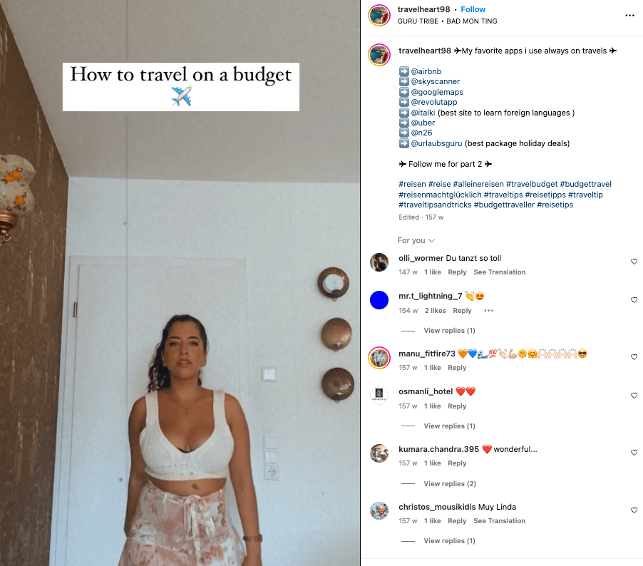 Example of fintech affiliate marketing in social media - N26 Instagram Affiliates